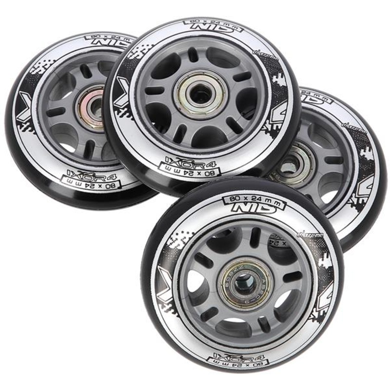 PU 80×24 82A CZARNE N (4 szt.) + ABEC-9 (8 szt.) ZESTAW NILS EXTREME