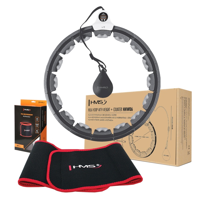 ZESTAW HULA HOP HHW06 BLACK Z PIK GRAWITACYJN I LICZNIKIEM HMS + PAS BR163 RED