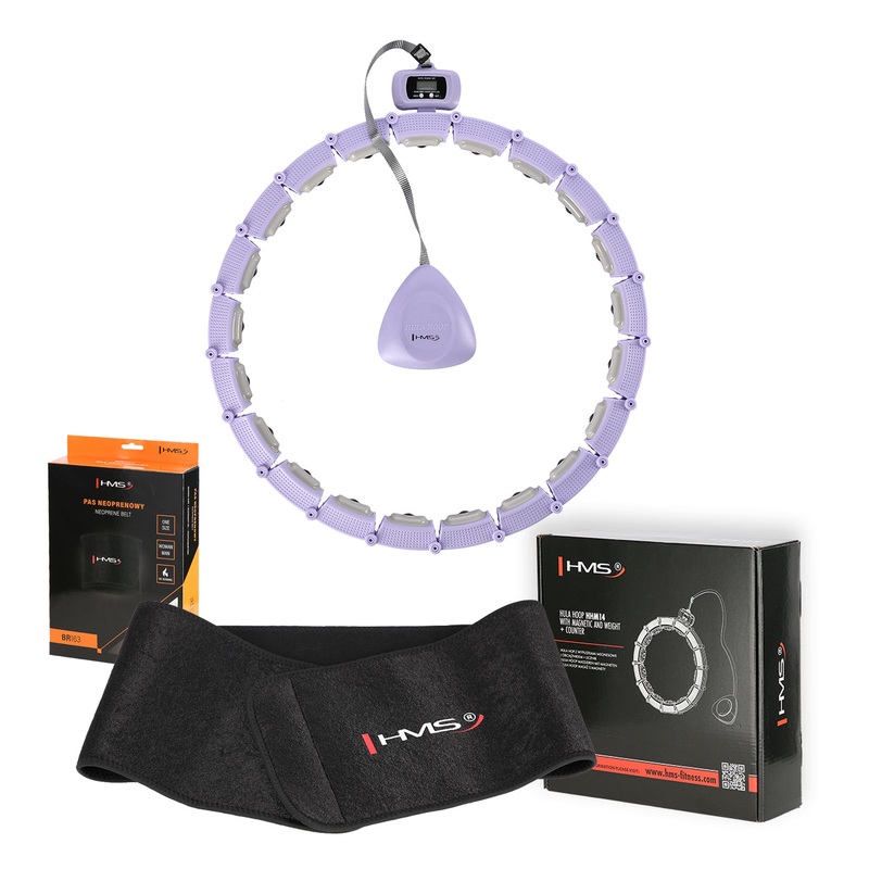 ZESTAW HULA HOP MAGNETYCZNY VIOLET HHM14 Z LICZNIKIEM HMS + PAS WYSZCZUPLAJCY BR163 BLACK