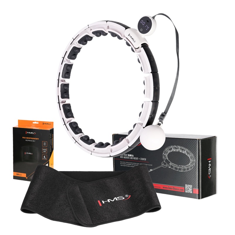 ZESTAW HULA HOP MAGNETYCZNY WHITE HHM16 Z LICZNIKIEM HMS + PAS WYSZCZUPLAJCY BR163 BLACK