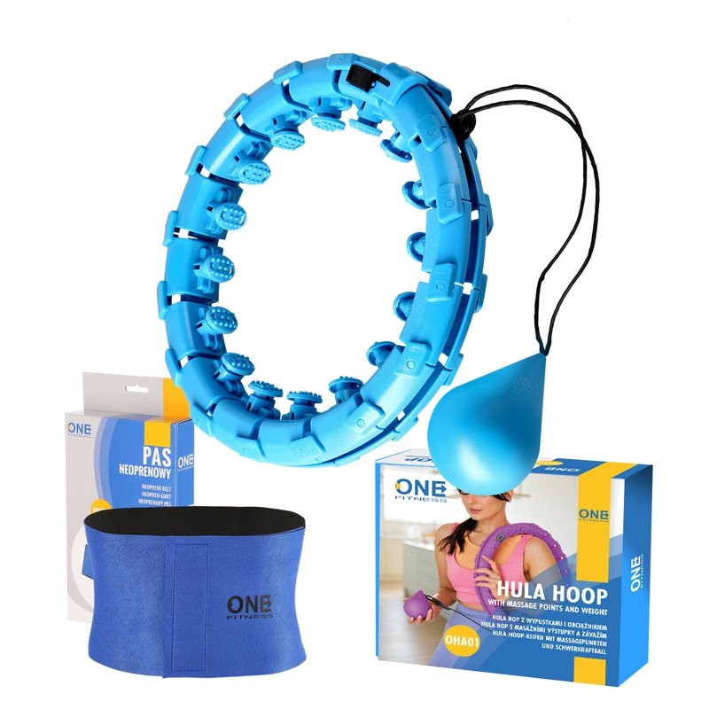 ZESTAW HULA HOP OHA01 BLUE Z WYPUSTKAMI I OBCINIKIEM ONE FITNESS + PAS BR125