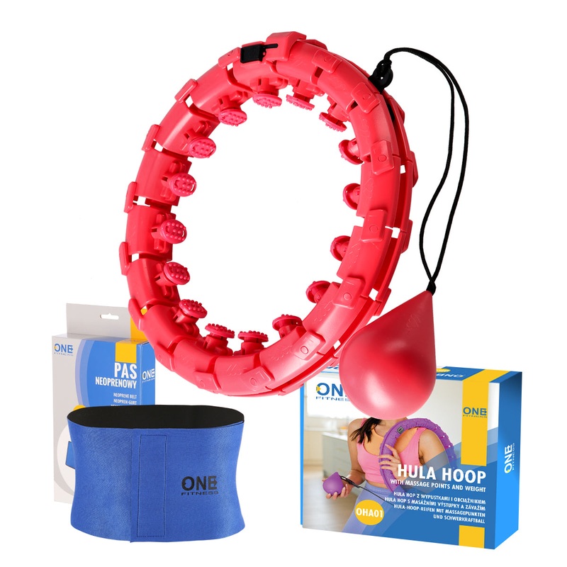 ZESTAW HULA HOP OHA01 RED Z WYPUSTKAMI I OBCINIKIEM ONE FITNESS + PAS BR125