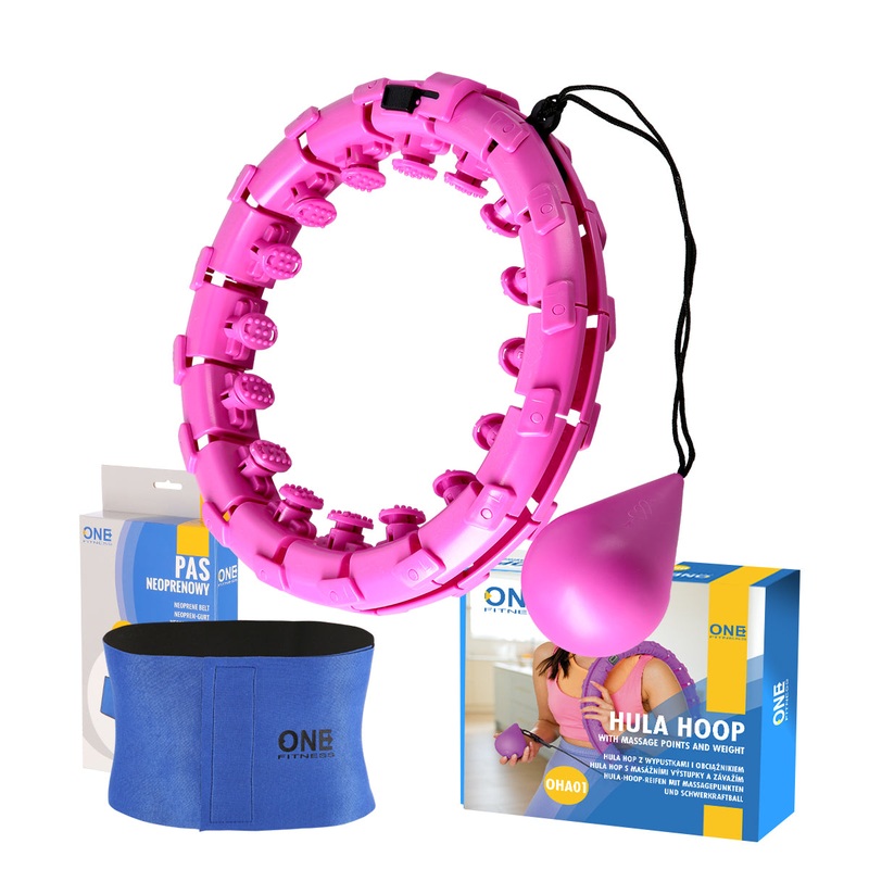 ZESTAW HULA HOP OHA01 VIOLET Z WYPUSTKAMI I OBCINIKIEM ONE FITNESS + PAS BR125
