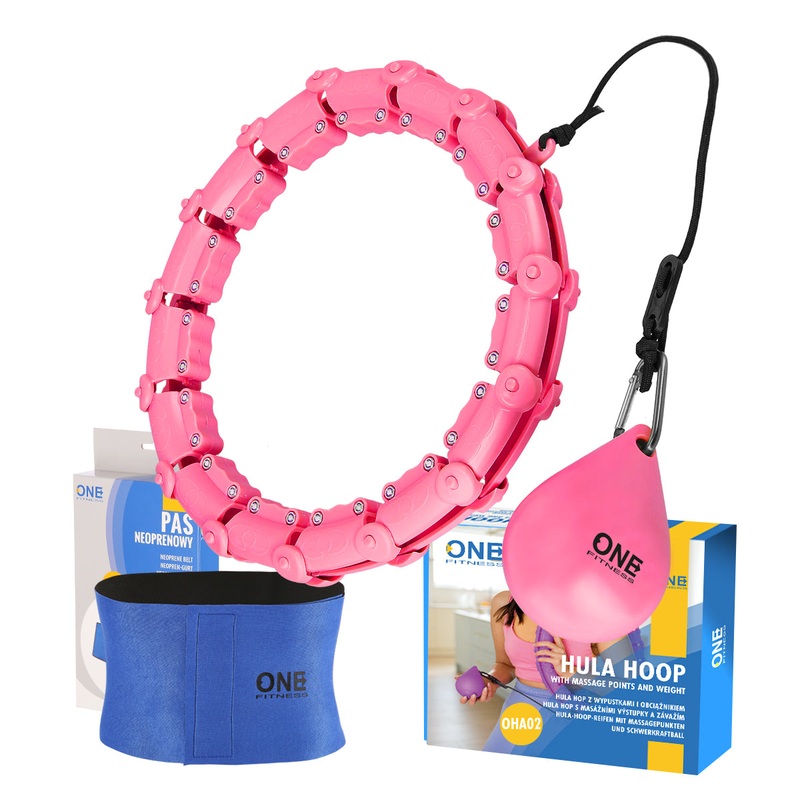 ZESTAW HULA HOP OHA02 PINK Z WYPUSTKAMI I OBCINIKIEM ONE FITNESS + PAS BR160