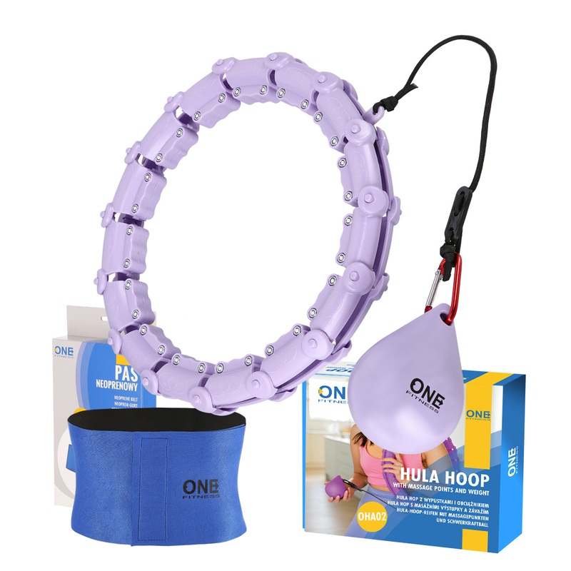 ZESTAW HULA HOP OHA02 VIOLET Z WYPUSTKAMI I OBCINIKIEM ONE FITNESS + PAS BR160