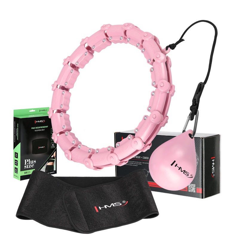 ZESTAW HULA HOP HHW11 LIGHT PINK Z WYPUSTKAMI I OBCINIKIEM + PAS BR163 BLACK PLUS SIZE HMS