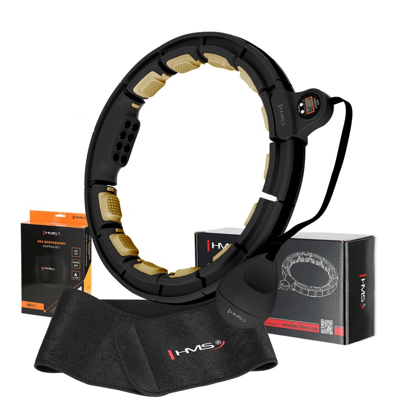 ZESTAW HULA HOP MAGNETYCZNY BLACK/GOLD HHM13 Z LICZNIKIEM HMS + PAS WYSZCZUPLAJCY BR163 BLACK