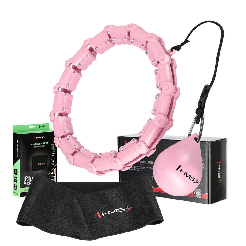 ZESTAW HULA HOP HHW02 LIGHT PINK Z WYPUSTKAMI I OBCINIKIEM HMS + PAS BR163 BLACK PLUS SIZE