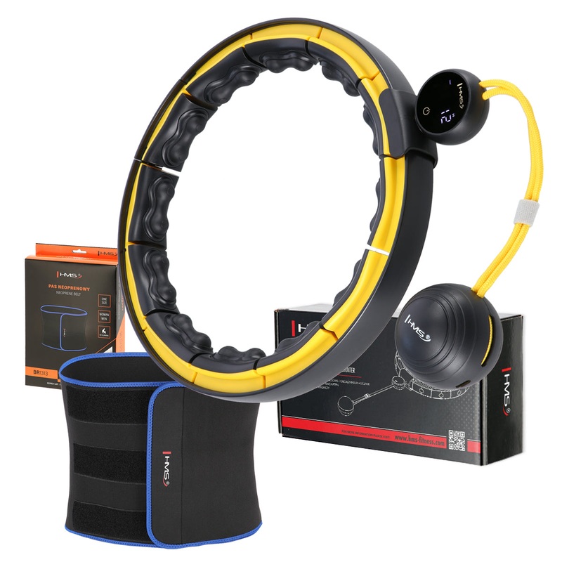 ZESTAW HULA HOP MAGNETYCZNY BLACK/YELLOW HHM21 Z LICZNIKIEM HMS + PAS WYSZCZUPLAJCY BR1313