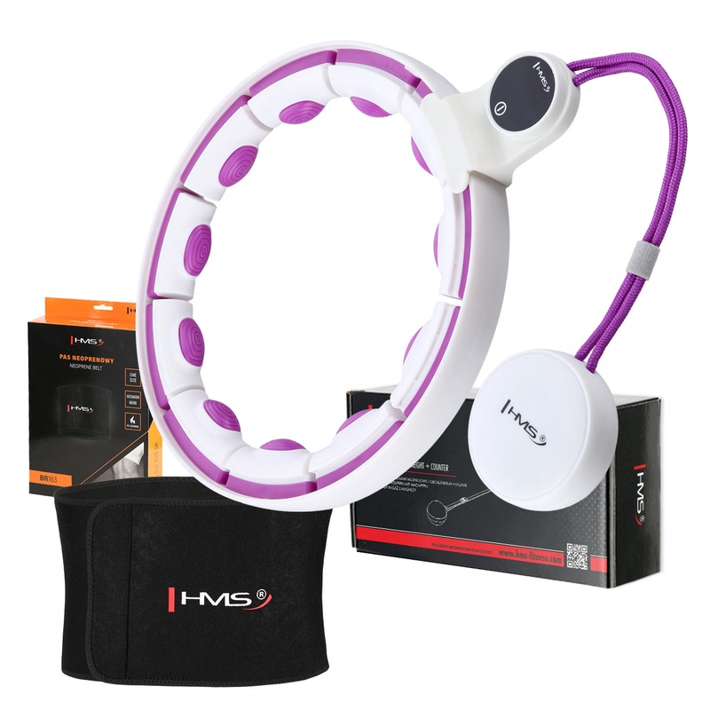 ZESTAW HULA HOP MAGNETYCZNY WHITE/VIOLET HHM17 Z LICZNIKIEM HMS + PAS WYSZCZUPLAJCY BR163 BLACK